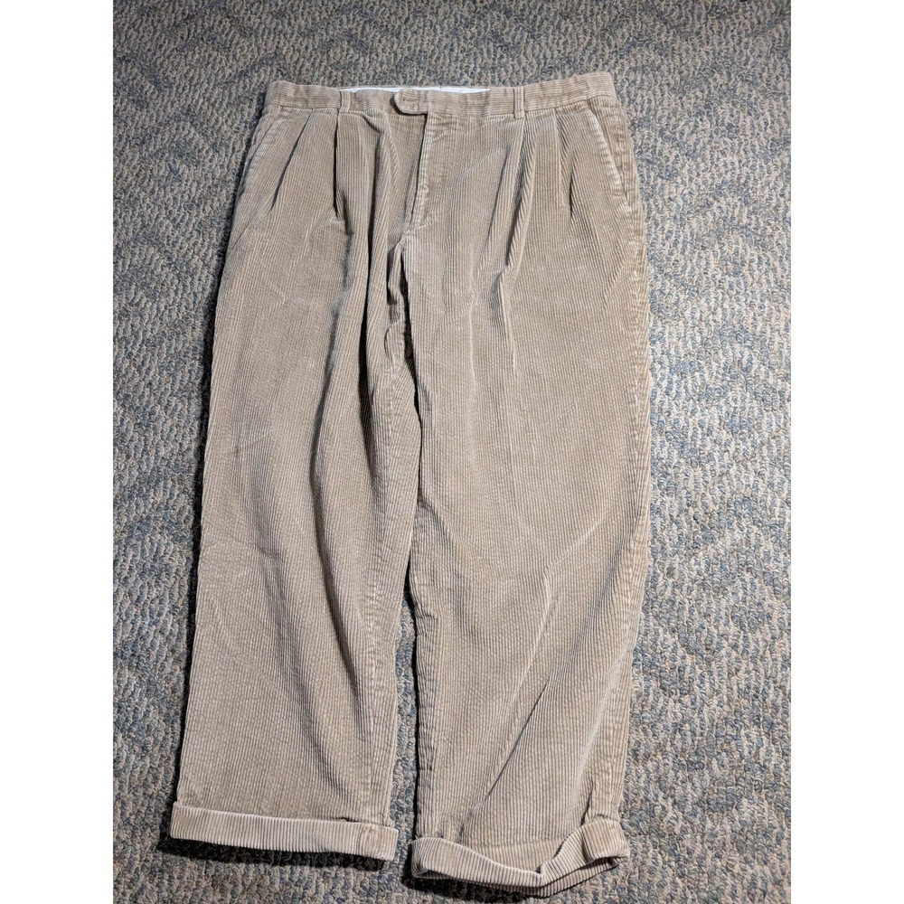 Joseph & Feiss Mens 42x30 Tan Corduroy Pants Pleated Cuffed Cotton Trousers